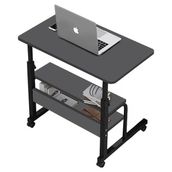 servetavcı Yükseklik Ayarlı ve Çift Raflı Laptop Sehpası ve Çalışma Masası - Antrasit (Tekerli) 70 x 40 cm - 70x40
