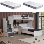 Setay Aura Ranza Karyola Masa + 2 Comfort Yatak, Aura Genç/çocuk Odası Takımı - 90 x 200 cm - Antrasit - Beyaz