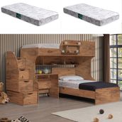 Setay Aura Ranza Karyola Masa + 2 Comfort Yatak, Aura Genç/çocuk Odası Takımı - 90 x 200 cm - Koyu Ceviz