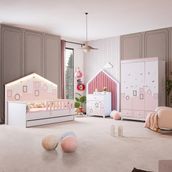 Setay City Montessori Çocuk Odası Takımı - Dolap, Yavrulu Karyola, Şifonyer -Pembe