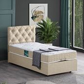 Setay Eylül 100x200 CM Krem Tek Kişilik Baza Başlık Comfort Yatak Seti