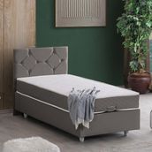 Setay Glamis 90x200 CM Gri Tek Kişilik Baza Başlık Letto Yatak Seti