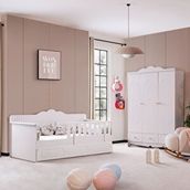 Setay Mobilya Flower Çocuk Odası Takımı, Flower Yavrulu Karyola, 3 Kapaklı Dolap - Beyaz