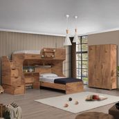 Setay Ranza, Aura Ranza Karyola Masa 3 Kapaklı Dolap, Aura Genç/çocuk Odası Takımı - Koyu Ceviz - 90 x 200 cm