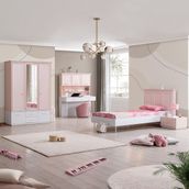Setay Rosa Genç Odası Takımı Pembe Melamin Kaplamalı Yonga Levha 4 Parça Modern Tasarım