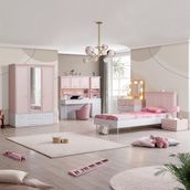 Setay Rosa Genç Odası Takımı Pembe Melamin Kaplamalı Yonga Levha 6 Parça Modern Tasarım
