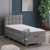 Setay Tavira 100x200 CM Gri Tek Kişilik Baza Başlık Letto Yatak Seti