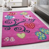 Sevimli Baykuş Desen Halı Pembe Halı Yumuşak Dikdörtgen Jüt Halı Çocuk Odası Oyun Halısı 80x150 cm