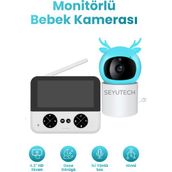 Seyutech Ekranlı Bebek Kamerası Gece Görüşlü Hareketli Bebek Telsizi Sıcaklık Kontrollü Bebek Odası Monitörü - Mavi