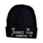 "Shake Your Shamrocks" Yazılı Sloganlı Kadın Erkek Unisex Siyah Bere