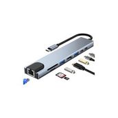 Shaza Hdmi Usb Ethernet Pd Girişli 8 in 1 Type-C Hub Port Adaptör