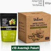 Shazel Hazır Türk Kahvesi | Antep Fıstıklı | Doypack | 200 gr | 18 Paket