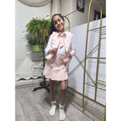 Şimo Butik Kız Çocuk Üçlü Takım (Peluşlu Yelek+Pamuklu Bluz+Kaşe Şort Etek) Şık Kışlık Açık Pembe - 6 Yaş