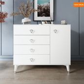 Simple 4 Çekmeceli 1 Kapaklı Modern Şifonyer Beyaz Gümüş Beyaz