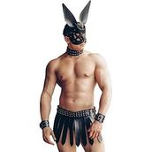 Sınırsızmarket Uniseks Suni Deri Roma Gladyatör Etek Seti, Siyah, Korsan Dekorlu Tavşan Maske, Gotik Savaşçı Cosplay Festival Kostümü, Yetişkin, Ayarlanabilir Boyut
