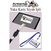 Siyah İpli Yaka Kartı 10 Adet Ayarlanabilir Boyuna Asma Kimlik Koruyuculu Pvc Siyah Yaka Kartlığı Seyehat Ofis Okul Büro