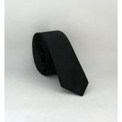 Siyah Ultra Slim Fit Düz Renk Saten Kravat - Uss-01 Siyah
