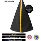 Skoda Octavia İle Uyumlu Siyah Deri Özel Tasarım Sarı Şerit Spor Dikiş Vites Körüğü