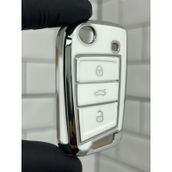 Skoda Octavia Rapid Fabia Kamiq Karoq Kodiaq Scala Uyumlu Anahtar Kılıfı Beyaz - Gümüş