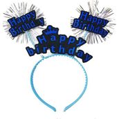 Skygo 22x19 cm Happy Birthday Yazılı Püsküllü Neon Mavi Renk Doğum Günü Tacı