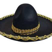 Skygo Altın Renk Şeritli Meksika Mariachi Latin Şapkası 55 cm Çocuk