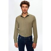 Slim Fit Haki Italyan Yaka Dar Kesim Klasik Kravatlık Uzun Kollu Kolay Ütülenebilir Nefes 2HF02ORT5185 - Yeşil