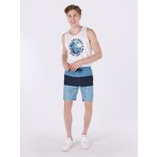 Slim Fit Orta Bel Baskılı Mavi Erkek Deniz Şortu