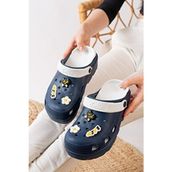 Slipcat Unisex Deniz Sabo Sandalet Doktor Hemşire İçin Konforlu ve Dayanıklı Özellikler - Lacivert - Beyaz