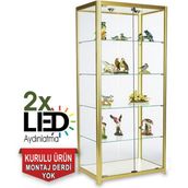 Smartad Camlı Vitrin - Cam Dolap - Camlı Koleksiyon Vitrini - Teşhir Vitrini - Kupa Dolabı 1880ES Gold