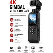 Smayling 4K Vlog Kamerası 64MP 2 Eksen Mekanik Gimbal 330° Akıllı Yüz Takibi 1.7'' Hd Dokunmatik Ekran Wifi Webcam Type-C - Siyah