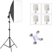 Softbox 4 Duylu Softbox (1 Adet) + 2 M Işık Ayağı +4 Adet 20 Wat LED Lamba (Toplam 7200 Lümen) 4duylambalı