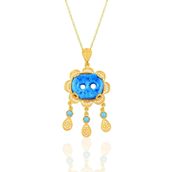 Söğütlü Silver SGTL10239 Telkari Gold Süryani Nazar Boncuğu Gümüş Kolye 925 Ayar