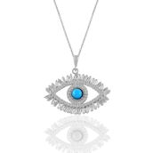 Söğütlü Silver SGTL11147 Gümüş Rodyumlu Turkuaz Ve Baget Taşlı Göz Kolye