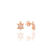 Söğütlü Silver SGTL7925 925 Ayar Gümüş Rose Zirkon Taşlı Mini Pırlanta Modeli Kaplumbağa Küpe