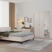 Solina Yatak Odası Takımı, 5 Kapaklı, Ahşap Başlıklı, Bej
