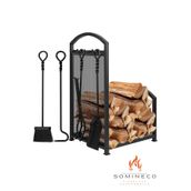 SOMINECO 5 Li Ithal Metal Odunluklu Tel Detaylı Şömine-Soba Maşa Takımı Aksesuar Seti SS-0012