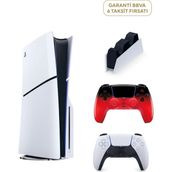 Sony Playstation 5 1 Tb Slim Cd Edition Oyun Konsolu + 2. Ps5 Kol Techno Red + Ps5 Şarj İstasyonu - Beyaz