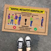 Sosyal Mesafe Uyari Kapi Onu Ve Ev Ici Paspas 45X75 Cm