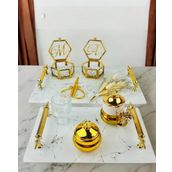 Soulmate Beyaz Desenli Söz Tepsisi ve Nişan Tepsisi BRONZ