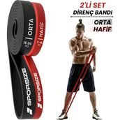 Sporsize Profesyonel Direnç Bandı Kas Geliştirme Lastiği Fitness Pilates Cross Training Bant Yoga Push Up Barfiks Bandı - 2'li Set (Hafif + Orta)