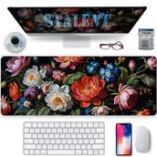 Stalent Çiçekli Masa Paspası, Koyu Vintage Estetik Masa Altlığı, Çiçek Bitkisi Siyah Oyun Mouse Pad, Büyük Oyun Fare Altlığı, XL Genişletilmiş Dizüstü Bilgisayar Fare Klavye Paspası Ofis Masası Dekoru için 80