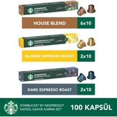 Starbucks By Nespresso House Blend 60’lı, Dark Espresso 20’li, Blonde Espresso 20’li Kapsül Kahve - 100 Kapsül