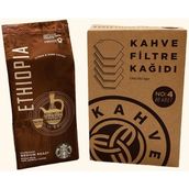 Starbucks Ethiopia Öğütülmüş Filtre Kahve 250 gr + Filtre Kahve Kağıdı 1x4 80'li - Kağıt ve Metal Filtre