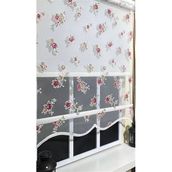 Storburada ST 045 Ekru 80x260 cm Çift Mekanizmalı Çiçekli Tül Stor ve Ekru Stor Perde