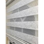 Storburada STB9300-V-01 Zebra Sarmaşık Desen Gümüş Simli Etek Dilimli Beyaz 170x200 cm Stor Perde