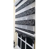 Storburada STB9300-V-03 Zebra Sarmaşık Desen Gümüş Simli Etek Dilimli Siyah 150x260 cm Stor Perde
