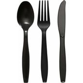 Storemax Plastik Lüks Çatal-Kaşık- Bıçak 3 Lü Siyah Siyah Set 100 Lü - 000-Siyah