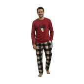 Sude Erkek Pijama Takımı, Bordo, Uzun Kollu, Polar Peluş, Siyah Kombin, M Beden