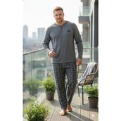 Sude Homewear Erkek Büyük Beden Pijama Takımı - Antrasit-4 - 3XL