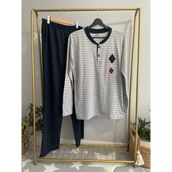 Süprem Nefes Alabilen İnce Mevsimlik Kumaş Pamuklu Uzun Kollu Erkek Pijama Takımı - Açık Gri - 2XL